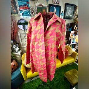 Isaac Mizrahi Pink and Tan Houndstooth Jacket